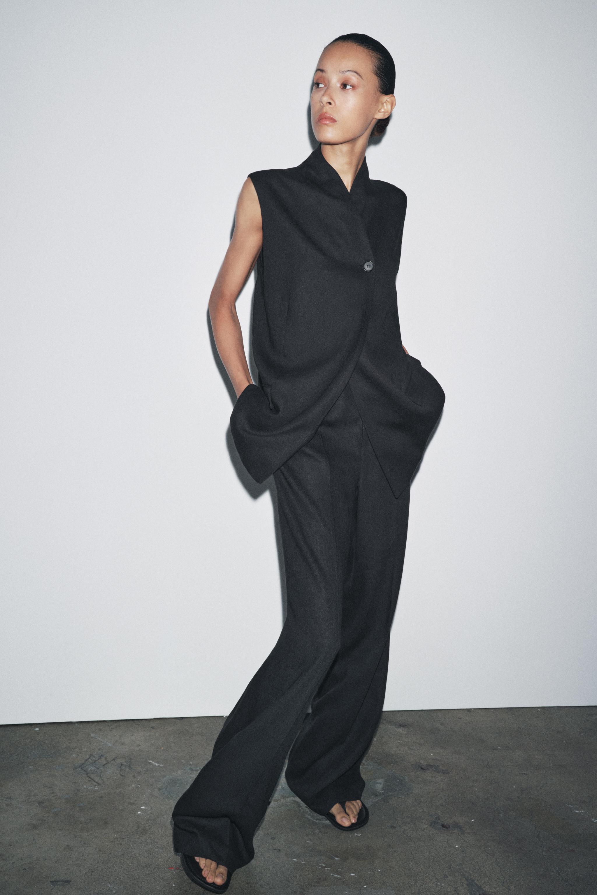 LINEN BLEND BUCKLE PANTS ZW COLLECTION